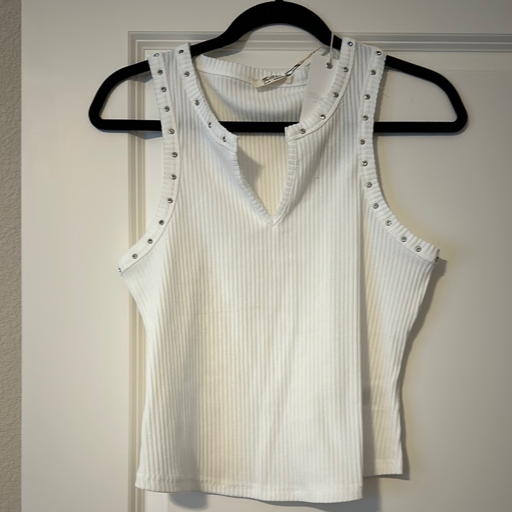 NWT sz S Miss Me White Ribbed Embellished Tank Top